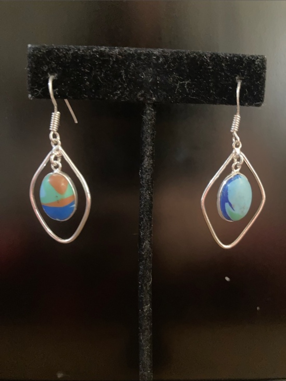 Sterling-Style Multi-Color Drop Earrings - Blue & Green Accents